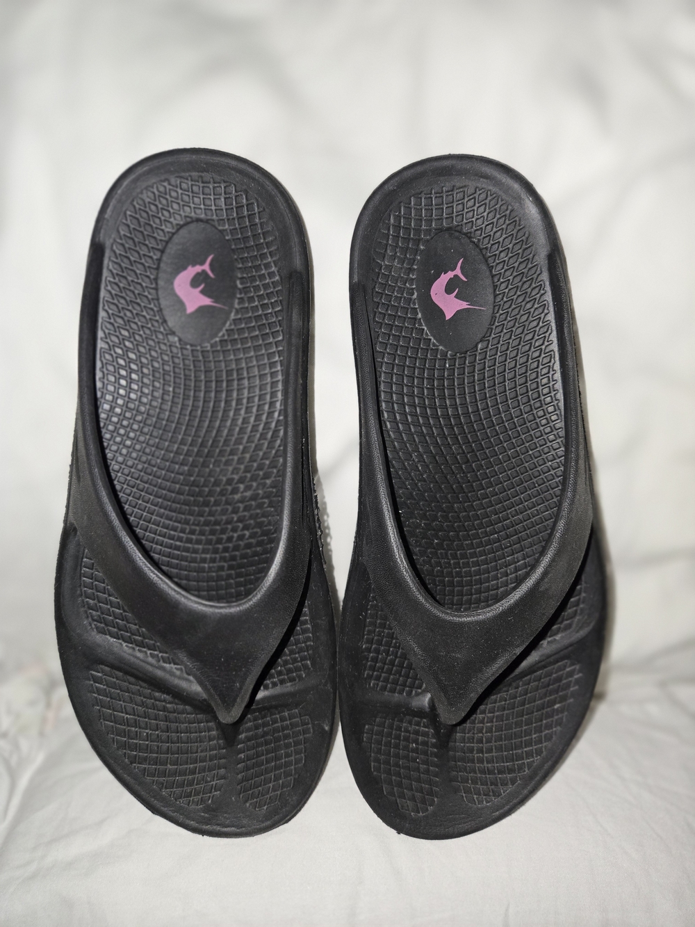 Black Thong Flip-Flops with Purple Logo- Reel Legends